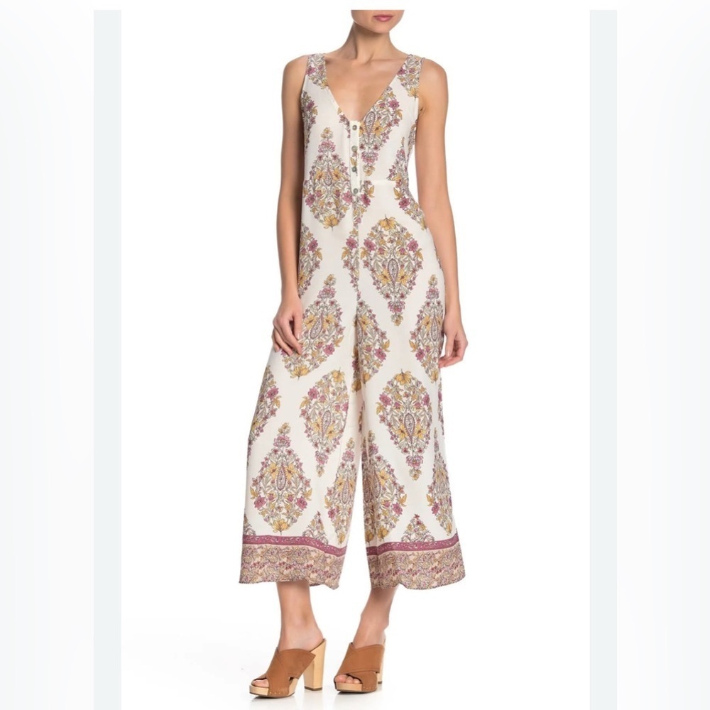 Show Me Your MuMu Cream and Pink Boho Jumpsuit Size Medium
